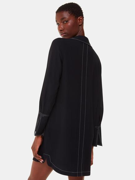Whistles Topstitch Detail Mini Shirt Dress, Black - view 2, Black