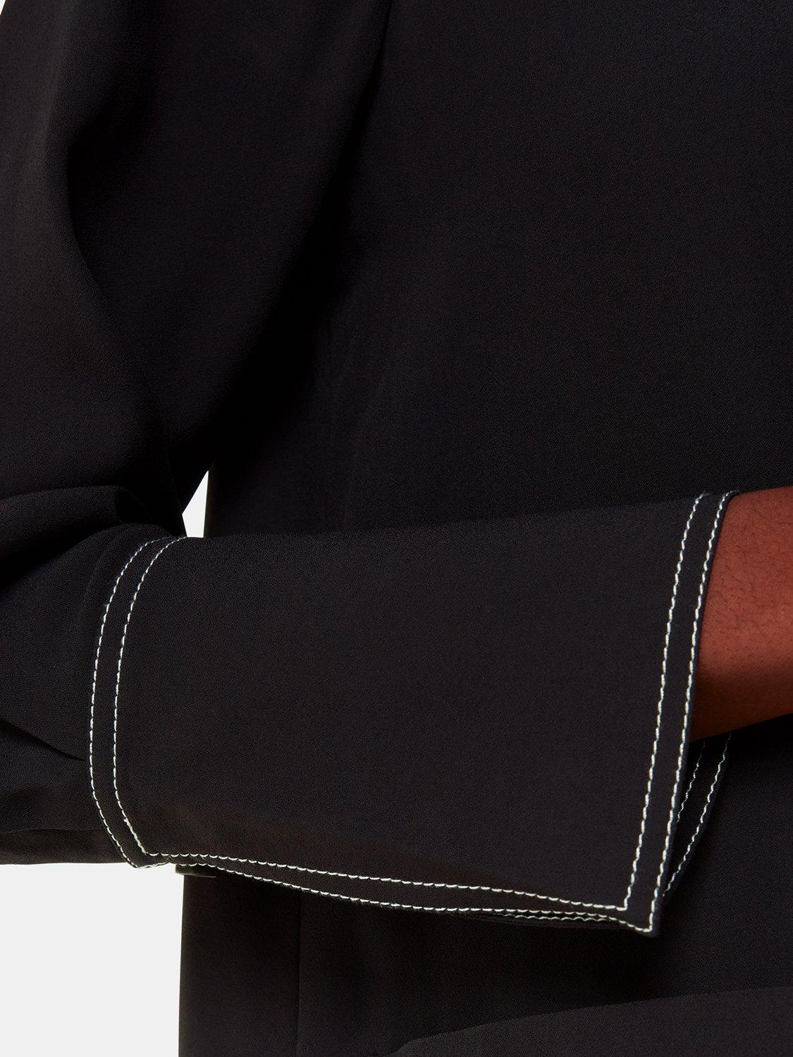 Product image 4 of 6, which shows Whistles Topstitch Detail Mini Shirt Dress, Black, 8