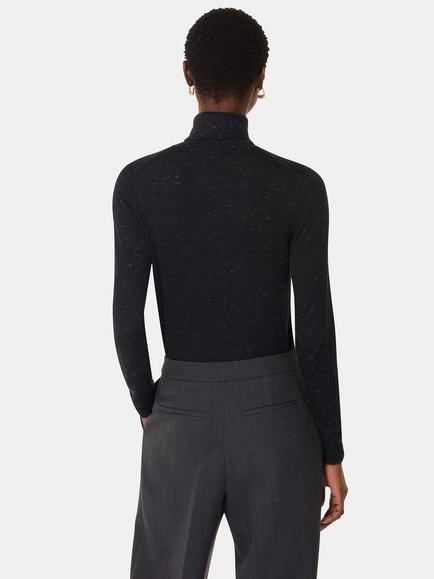 Whistles Annie Sparkle Roll Neck Knit, Black - view 2, Black