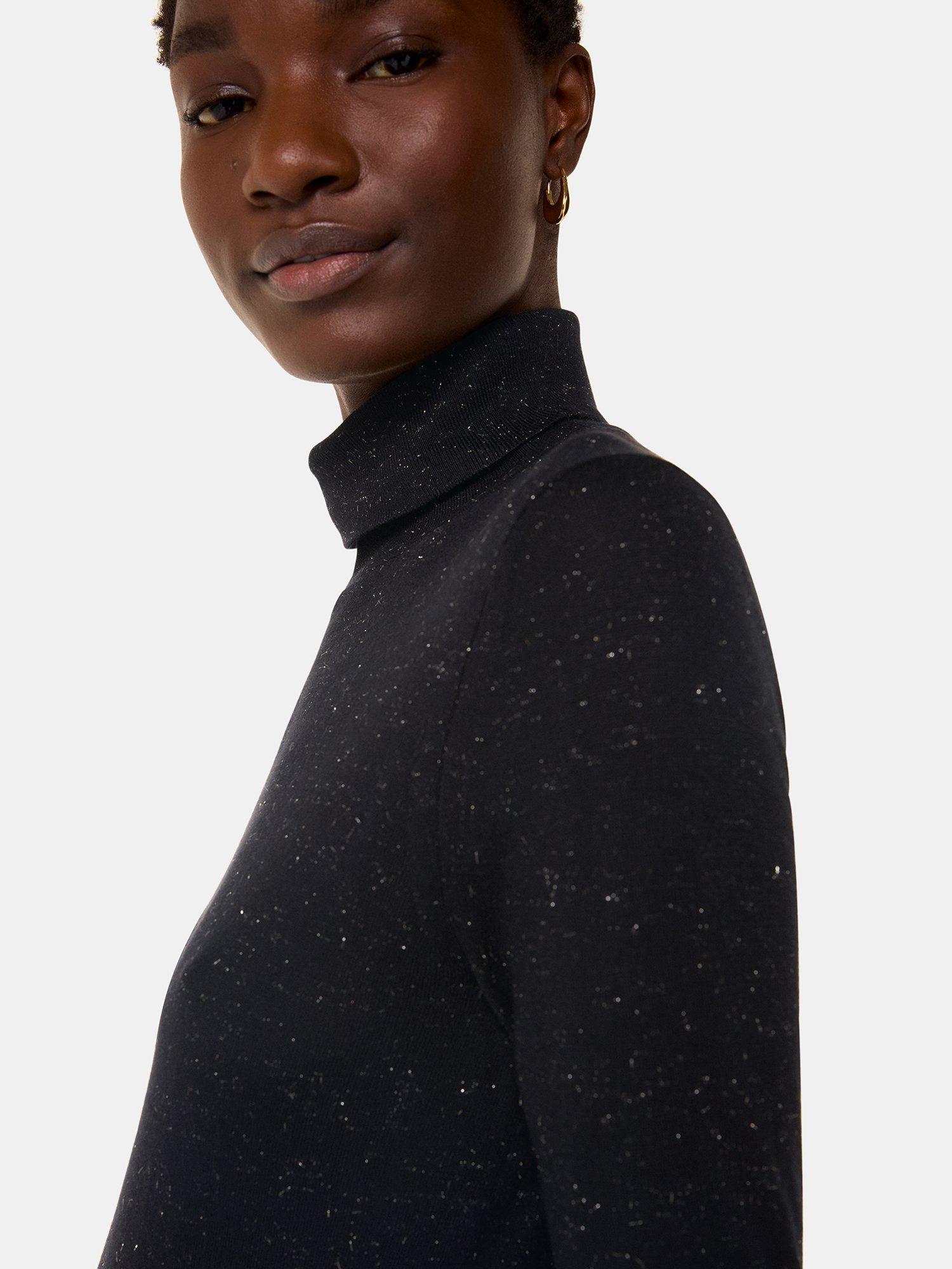Product image 4 of 5, which shows Whistles Annie Sparkle Roll Neck Knit, Black, 6