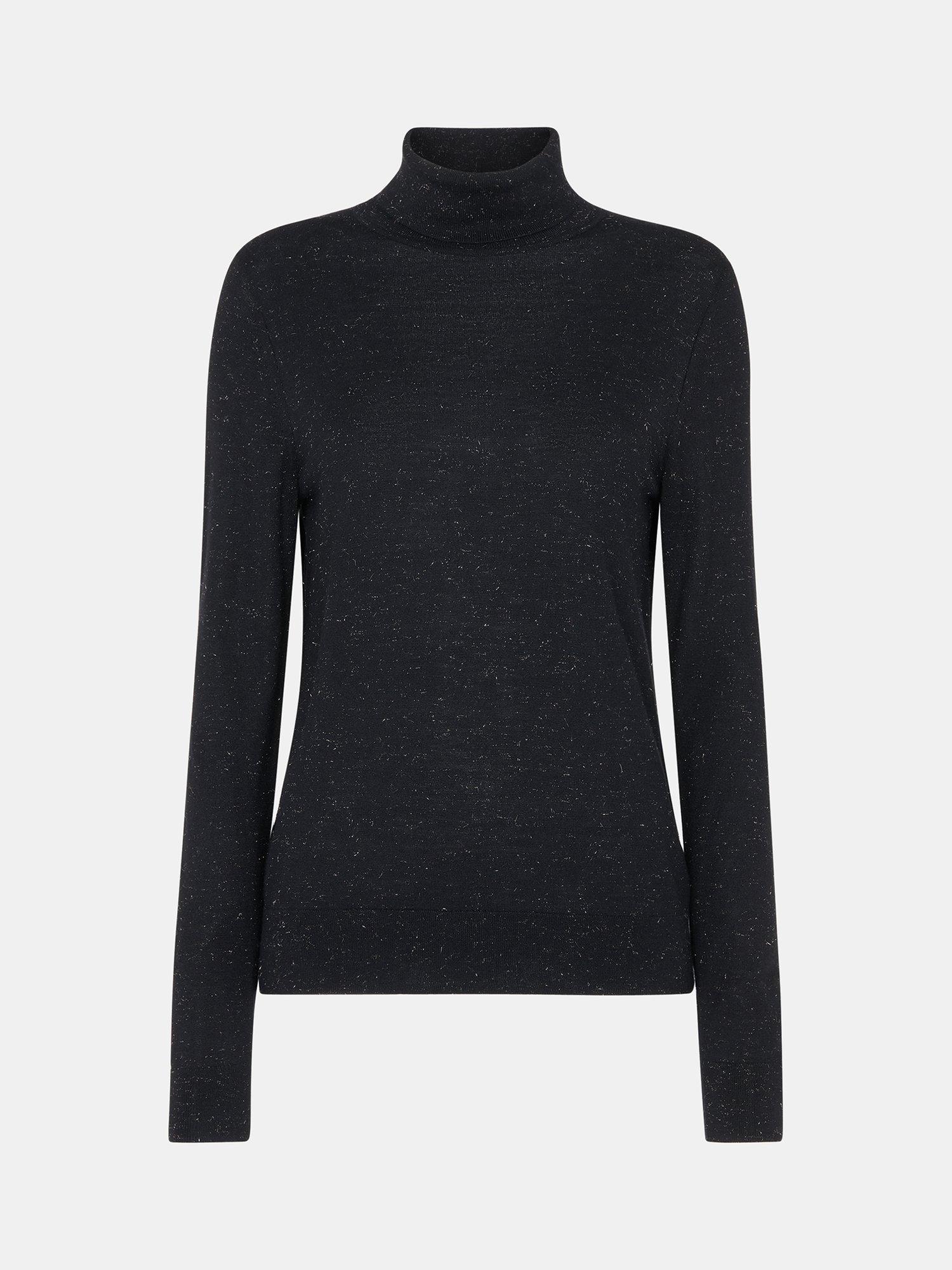 Product image 5 of 5, which shows Whistles Annie Sparkle Roll Neck Knit, Black, 6