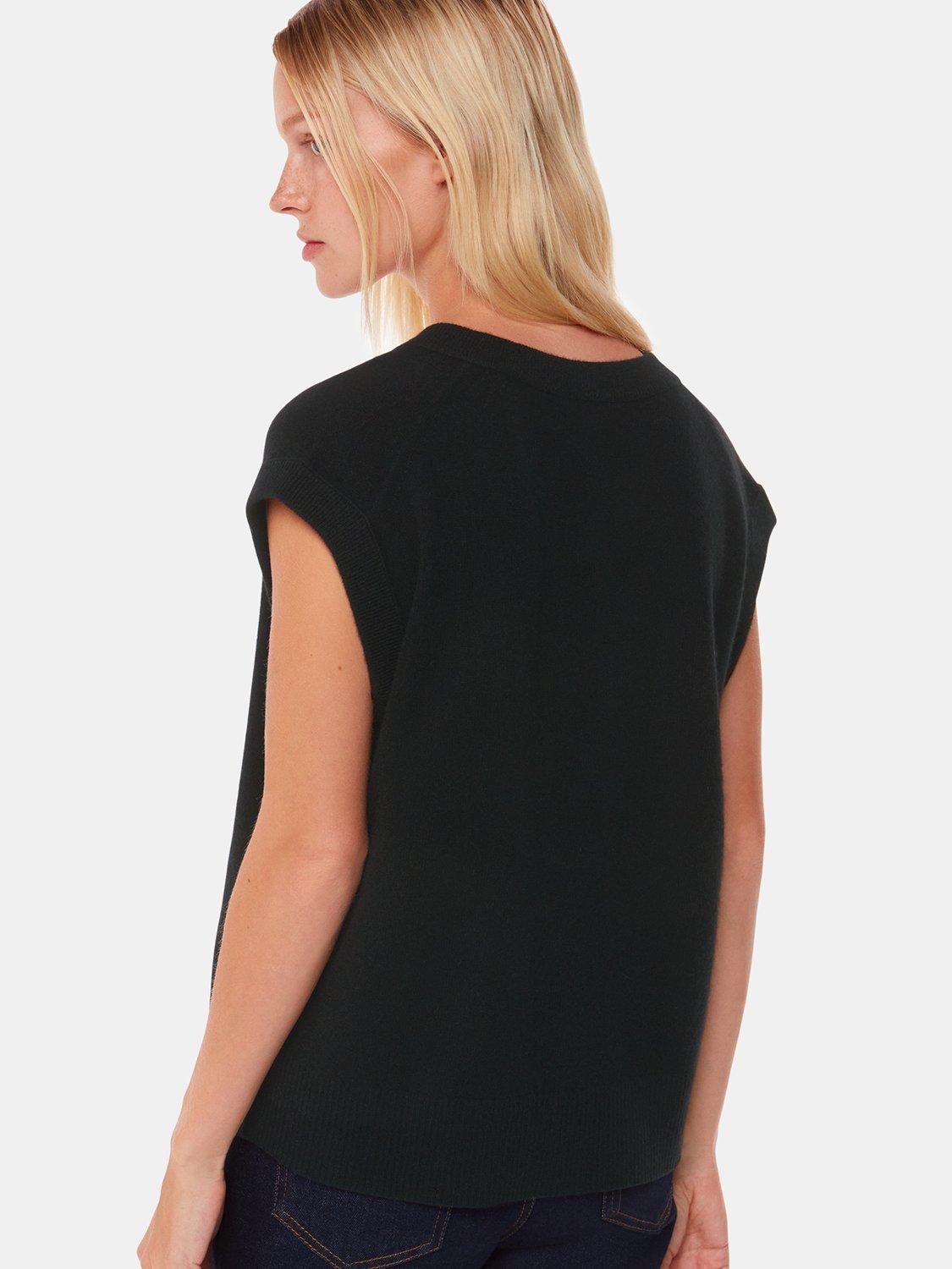 Product image 2 of 5, which shows Whistles Cashmere V Neck Tank, Black, XS