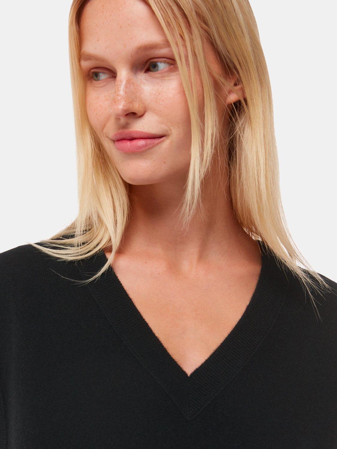 Product image 4 of 5, which shows Whistles Cashmere V Neck Tank, Black, XS