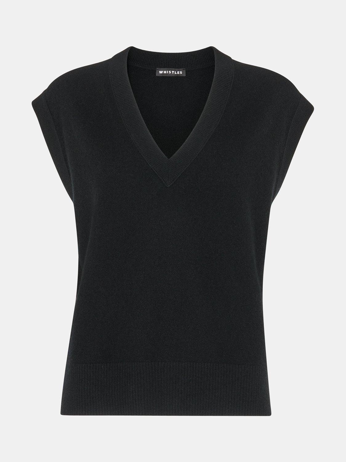 Product image 5 of 5, which shows Whistles Cashmere V Neck Tank, Black, XS
