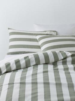 John Lewis Chelsea Stripe Cotton Duvet Cover Set, Green/Multi