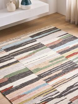 John Lewis Abstract Stripe Wool Rich Flatweave Rug, Multi - view 2, Multi