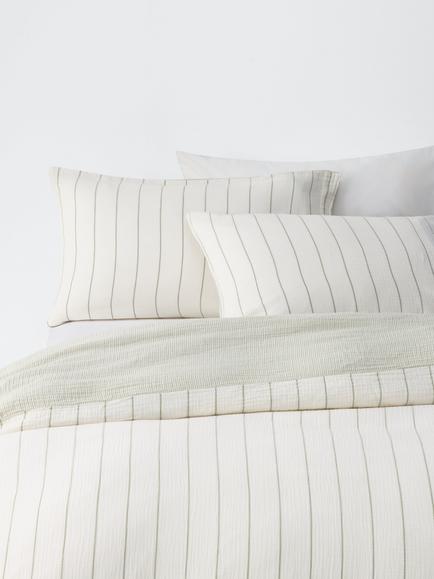 John Lewis Hayle Pure Cotton Gauze Reversible Stripe Bedding, Green/Multi