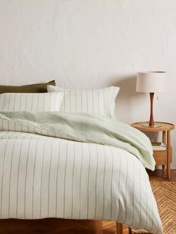John Lewis Hayle Pure Cotton Gauze Reversible Stripe Bedding - view 2, Green/Multi