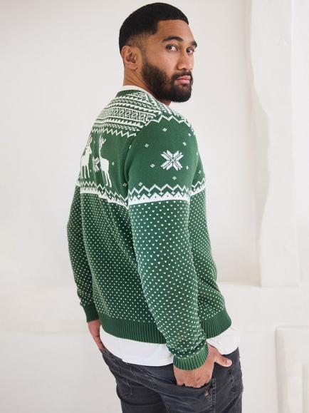 The Little Tailor Mens Christmas Fairisle Jumper - view 2, Green