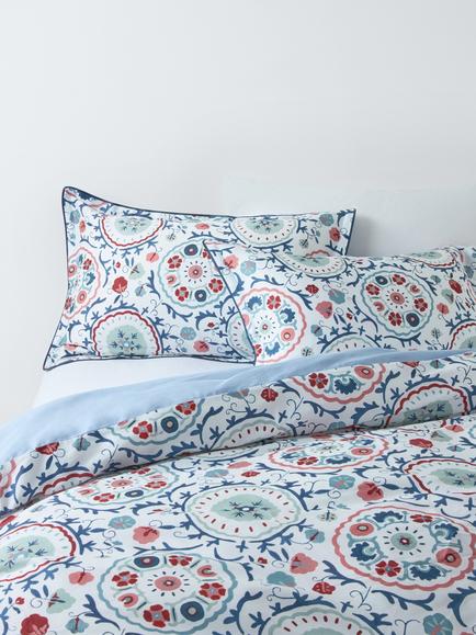 John Lewis Keya Suzani Pure Cotton Sateen Duvet Cover Set, 200 Thread Count, Blue/Multi