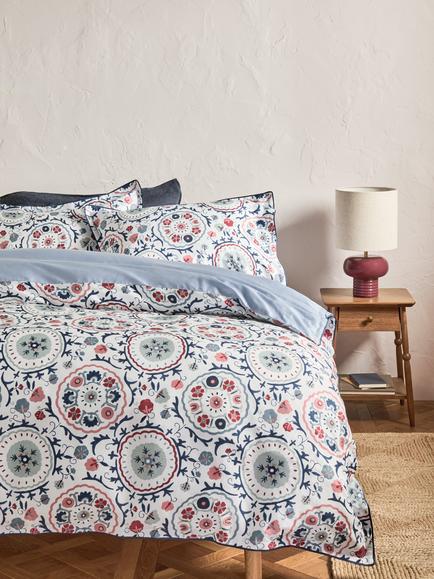 John Lewis Keya Suzani Pure Cotton Sateen Duvet Cover Set, 200 Thread Count - view 2, Blue/Multi