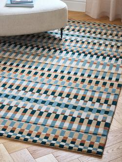 John Lewis Parallel Check Pure Wool Rug, Multi - view 2, Multi