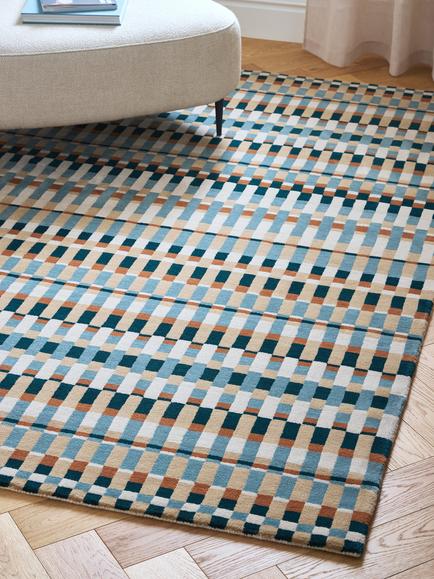 John Lewis Parallel Check Pure Wool Rug, Multi - view 2, Multi