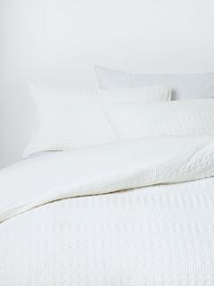 John Lewis Large Waffle Stripe Double Duvet Cover Set, White