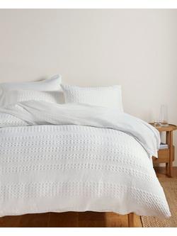 John Lewis Large Waffle Stripe Duvet Cover Set - view 2, White