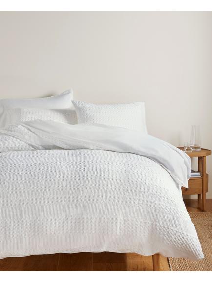 John Lewis Large Waffle Stripe Duvet Cover Set - view 2, White