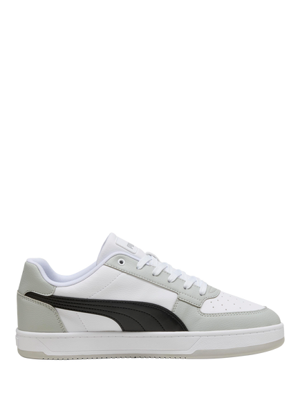 PUMA Caven Leather Lace Up Trainers, White/Grey, White/Grey