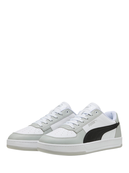 PUMA Caven Leather Lace Up Trainers, White/Grey - view 2, White/Grey