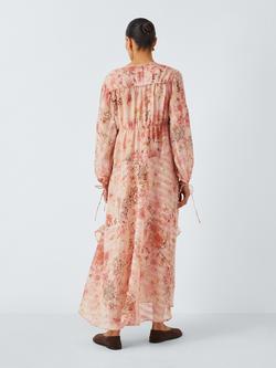 John Lewis Botanical Print Tie Detail V-Neck Maxi Dress, Pink - view 2, Pink