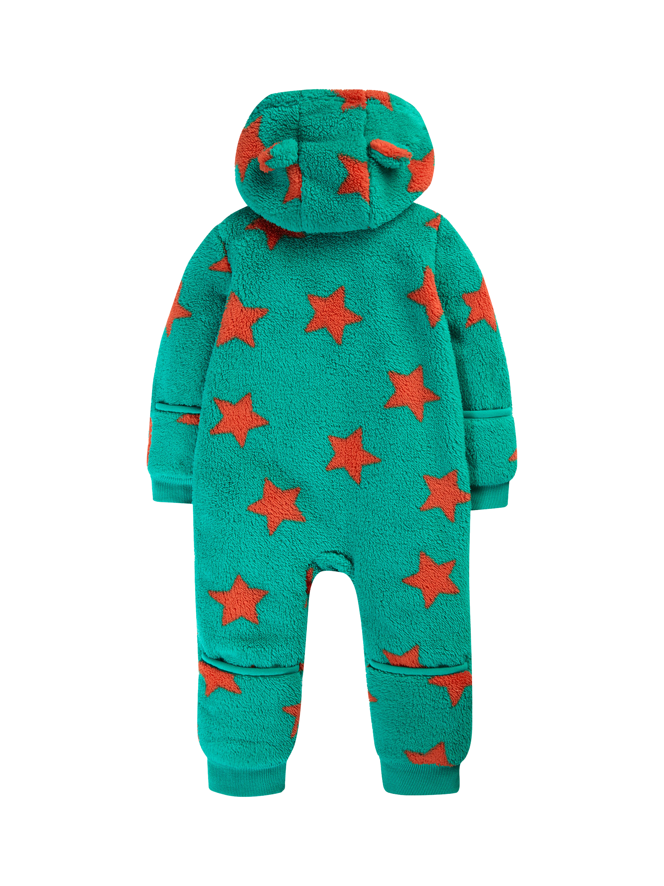 Product image 2 of 6, which shows Frugi Baby Cosy Teddy Fleece Star Print Snuggle Suit, Bonfire Stars, 0-3 months