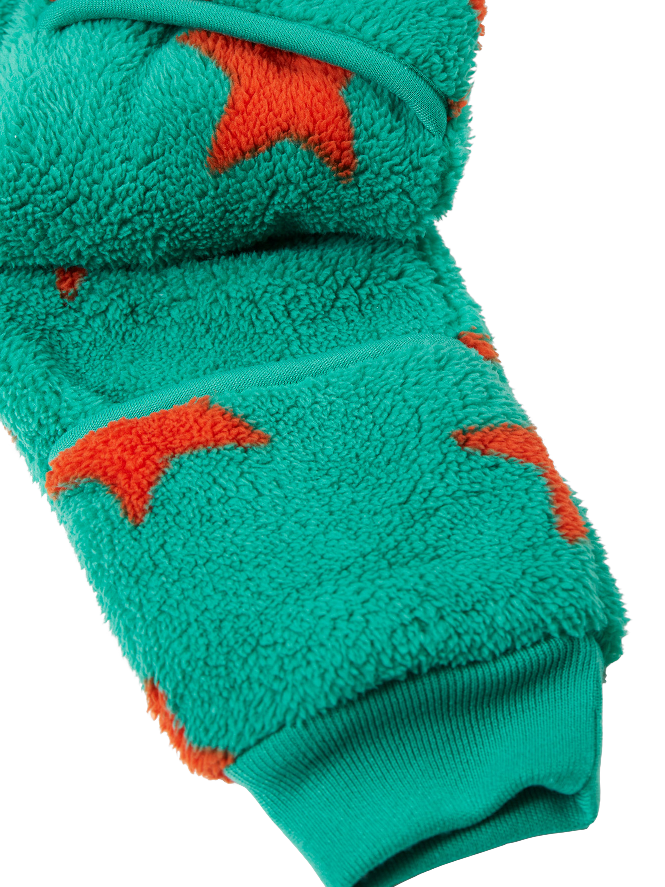 Product image 6 of 6, which shows Frugi Baby Cosy Teddy Fleece Star Print Snuggle Suit, Bonfire Stars, 0-3 months