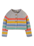 Frugi Baby Bright as a Button Organic Cotton Cardigan, Grey Marl/Multi