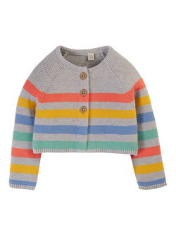 Frugi Baby Bright as a Button Organic Cotton Cardigan, Grey Marl/Multi, Grey Marl/Multi