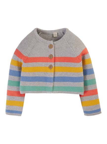 Frugi Baby Bright as a Button Organic Cotton Cardigan, Grey Marl/Multi, Grey Marl/Multi
