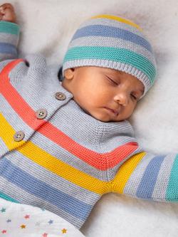 Frugi Baby Bright as a Button Organic Cotton Cardigan, Grey Marl/Multi - view 2, Grey Marl/Multi