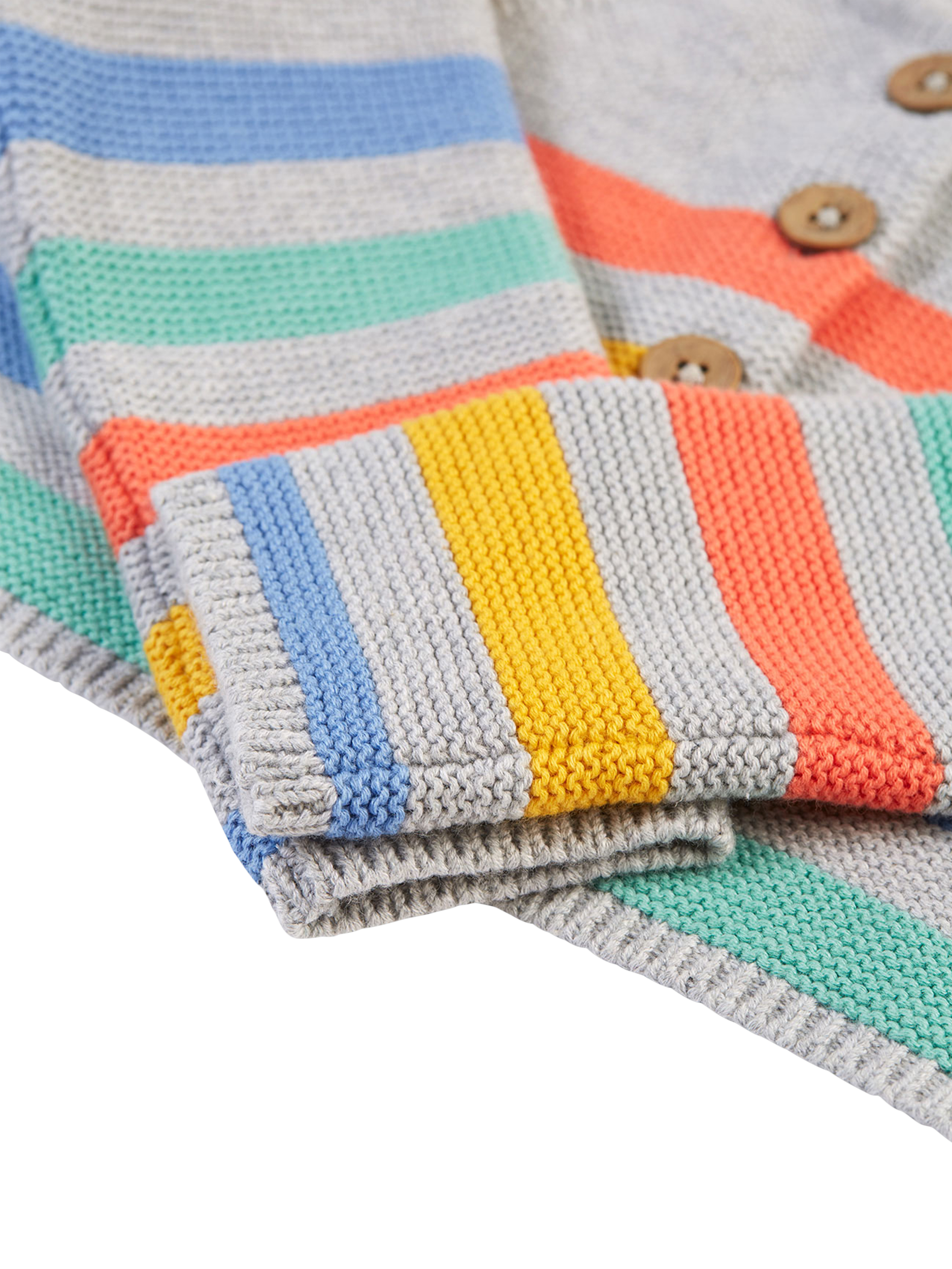 Product image 5 of 5, which shows Frugi Baby Bright as a Button Organic Cotton Cardigan, Grey Marl/Multi, 0-3 months