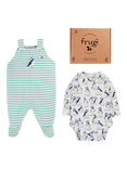 Frugi Baby Organic Cotton Footed Dungaree Set, Moss/Multi