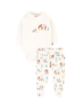 Frugi Baby Organic Cotton Kimono Bodysuit & Trousers Set, White/Multi, White/Multi