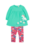 Frugi Baby Tilly Unicorn Organic Cotton Top and Leggings Set, Pacific/Multi