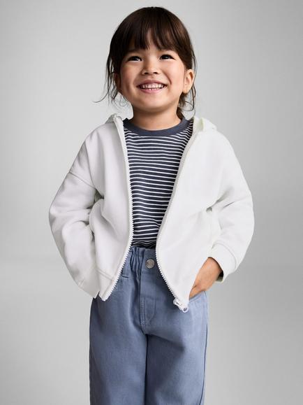 Mango Kids' Dina Ear Accent Zipped Hoodie, Natural White, Natural White