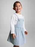 Mango Kids' Poppy Cotton Pinafore Dress, Pastel Blue