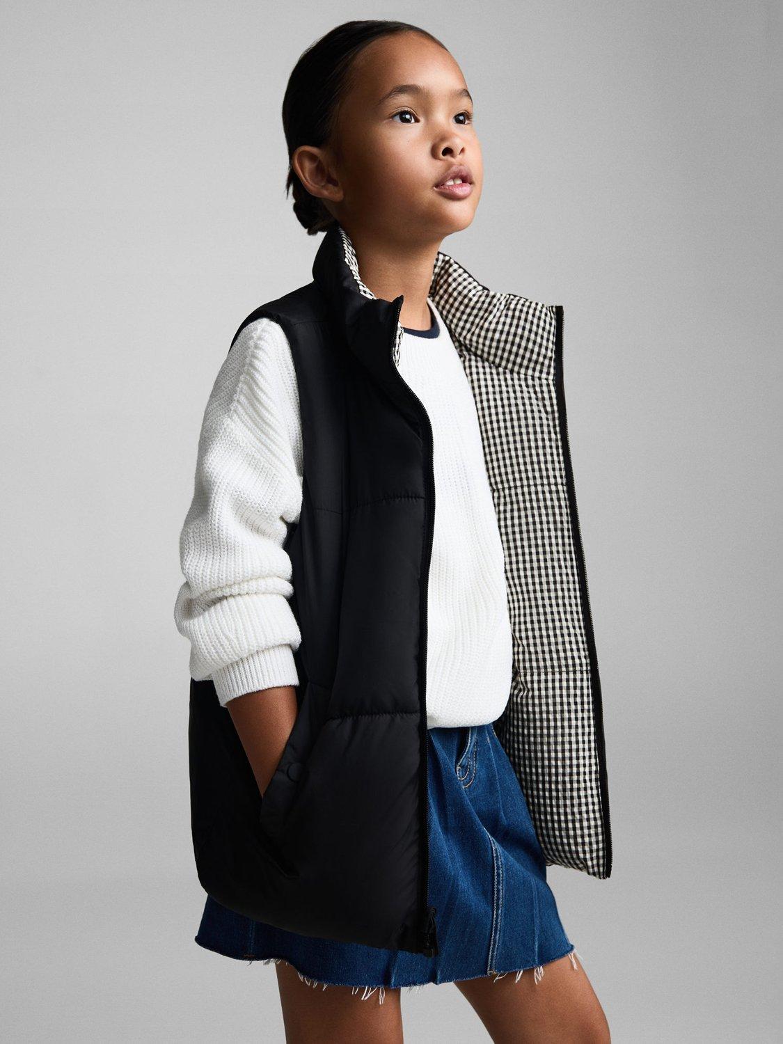 Mango Kids' Candi Reversible Padded Gilet, Black