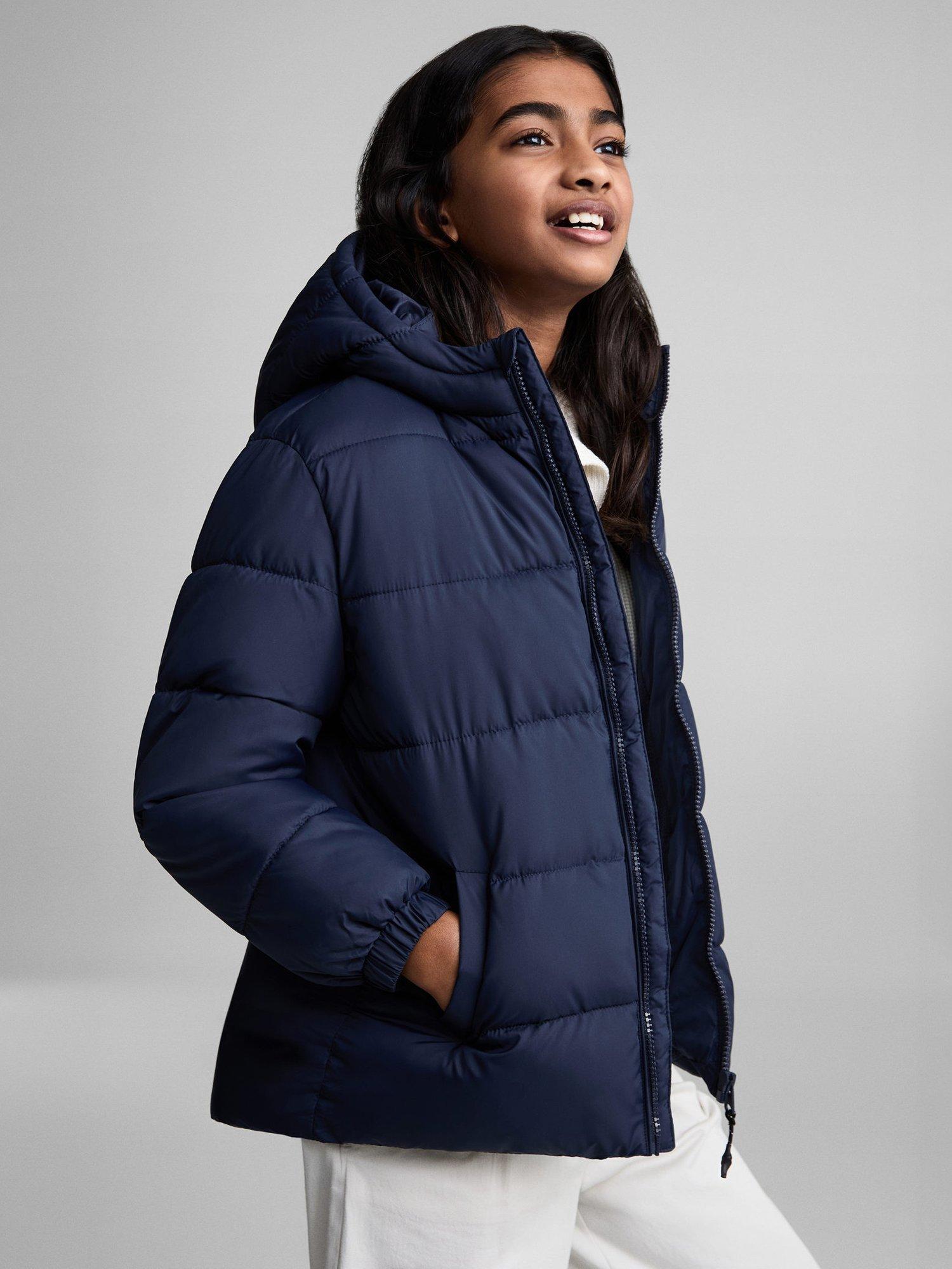 Ladies navy blue puffer jacket hotsell