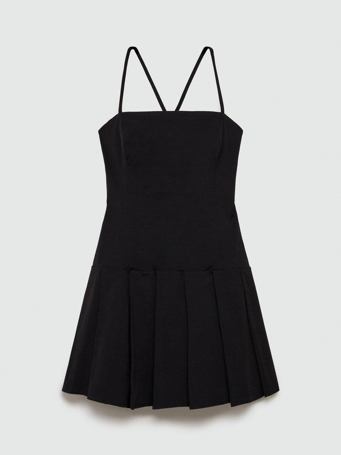 Product image 3 of 7, which shows Mango Chiba Pleated Crossover Back Mini Dress, Black, 10