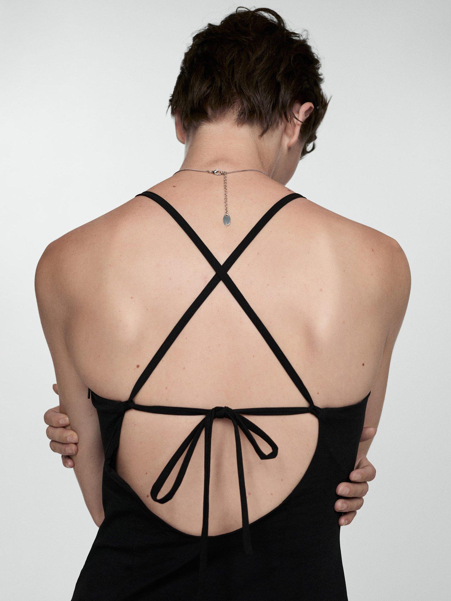 Product image 6 of 7, which shows Mango Chiba Pleated Crossover Back Mini Dress, Black, 10