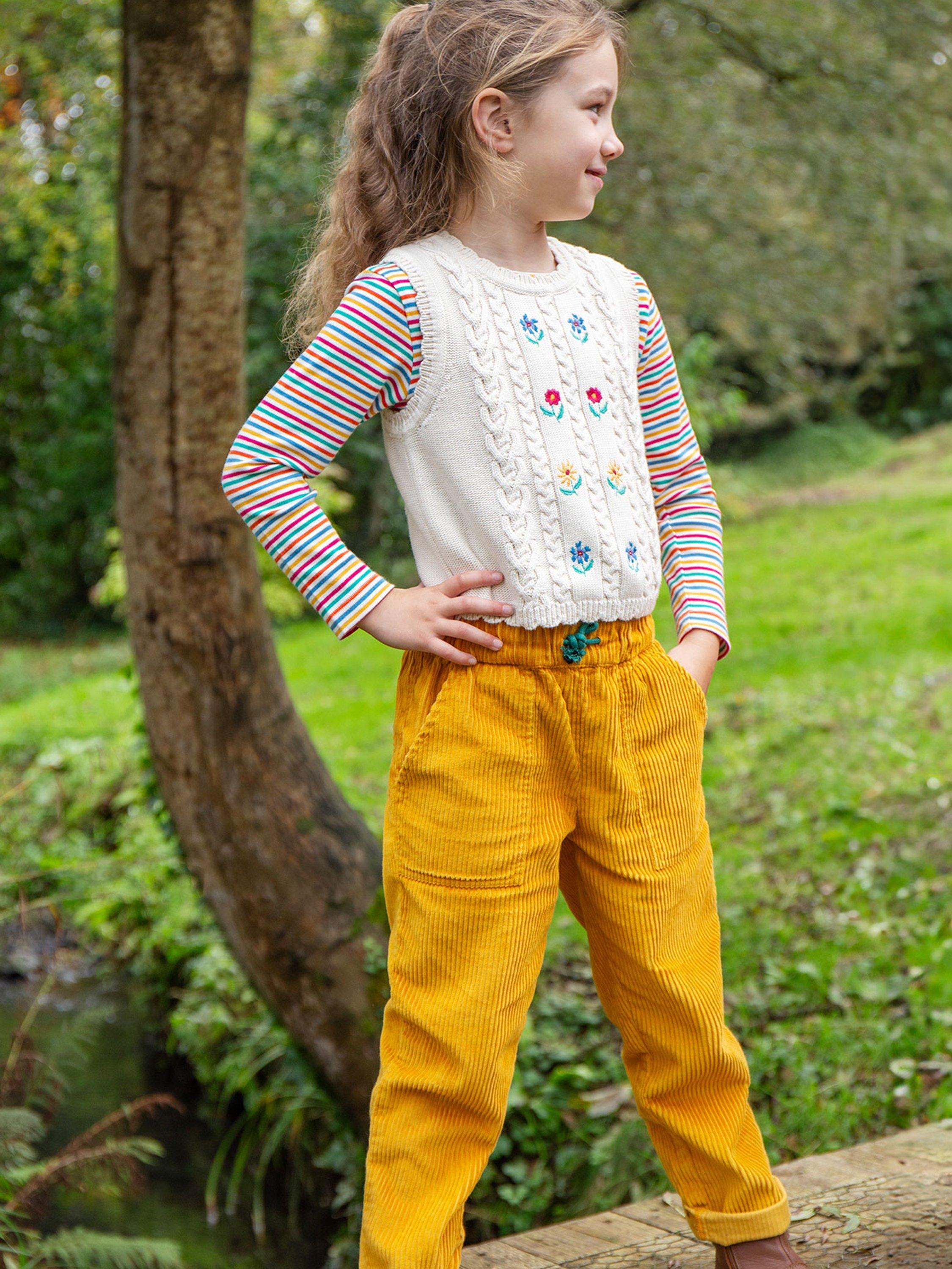 Product image 2 of 6, which shows Frugi Kids' Kytto Organic Cotton Corduroy Trousers, Gold, 2-3 years