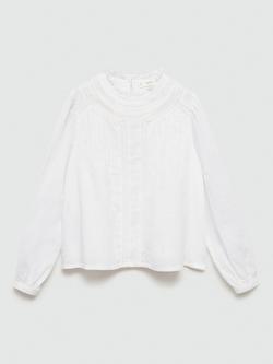 Mango Kids' Tatiana Embroidered High Neck Shirt, White, White