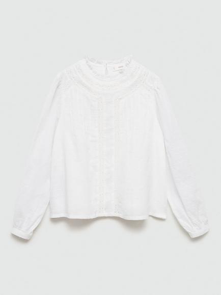 Mango Kids' Tatiana Embroidered High Neck Shirt, White, White