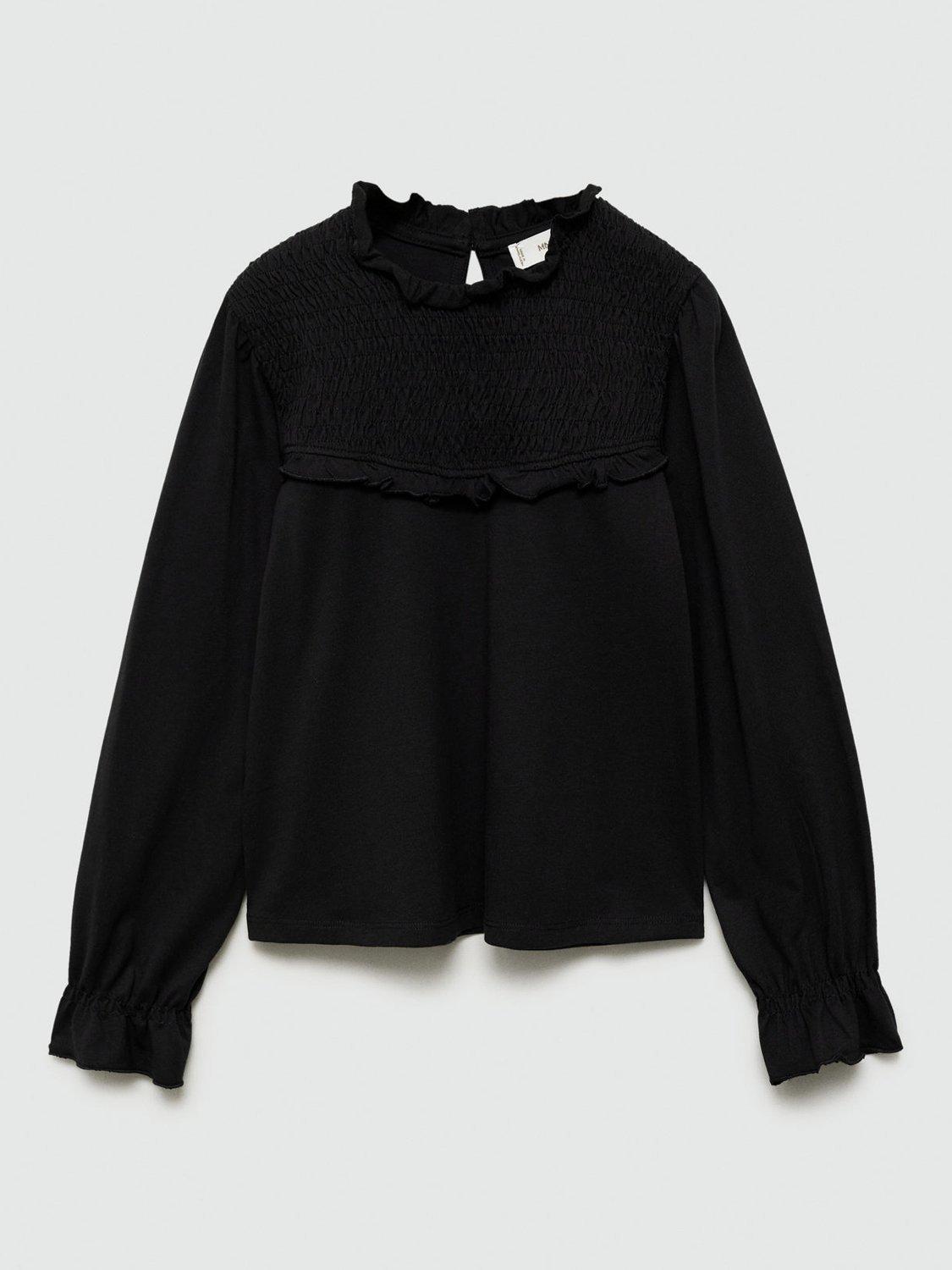 Mango Kids' Mixi Frilly Long Sleeve Blouse, Black