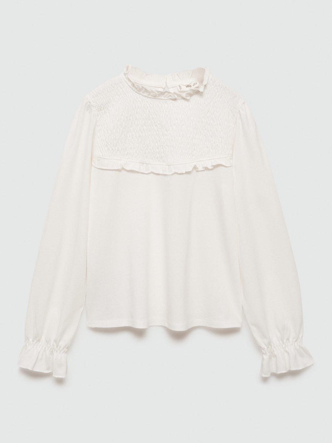 Mango Kids' Mixi Frilly Long Sleeve Blouse, White