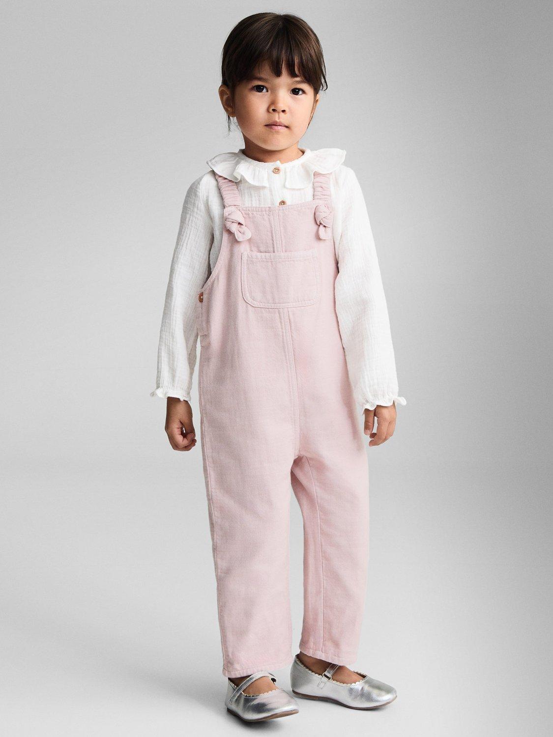 Mango Kids' Surf Cotton Dungarees, Pastel Pink