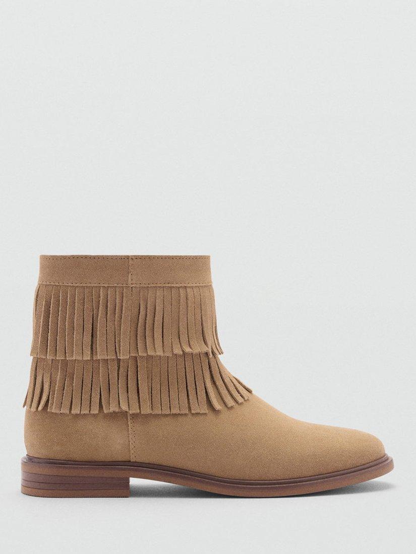 Product image 1 of 5, which shows Mango Kids' Daniela Leather Ankle Boots, Pastel Brown, 1