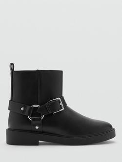 Mango Basma Kids' Kurt Buckle Detail Ankle Boots, Black, Black