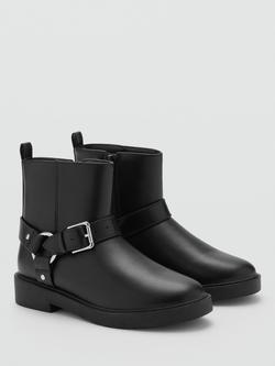 Mango Basma Kids' Kurt Buckle Detail Ankle Boots, Black - view 2, Black