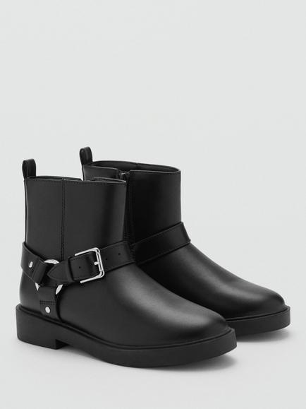 Mango Basma Kids' Kurt Buckle Detail Ankle Boots, Black - view 2, Black