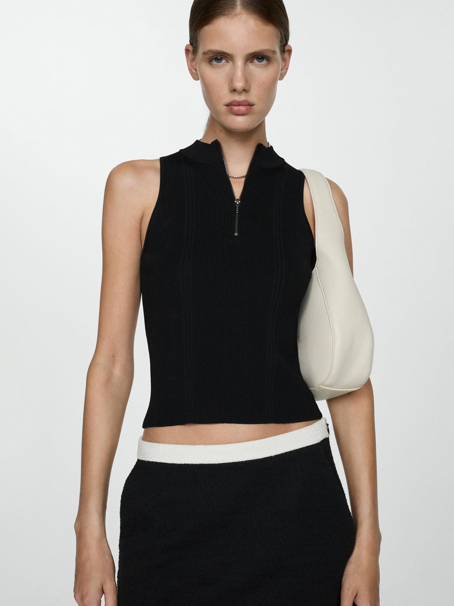 Mango Peggy Contrast Waist Skirt, Black